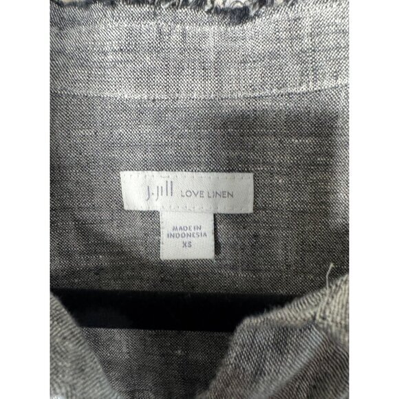 J. Jill Women's Black Blouse Size XS long‎ sleeve linen cropped short - Picture 4 of 7